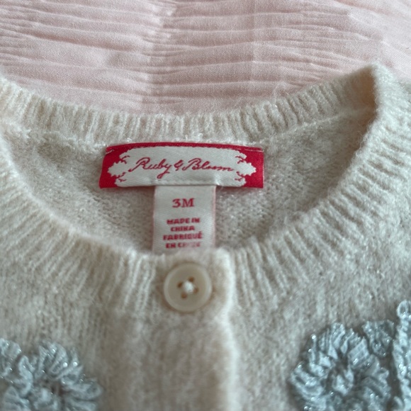 Ruby & Bloom Soft Peach Cardigan with Silver Floral Lace detail NWOT - Picture 8 of 8